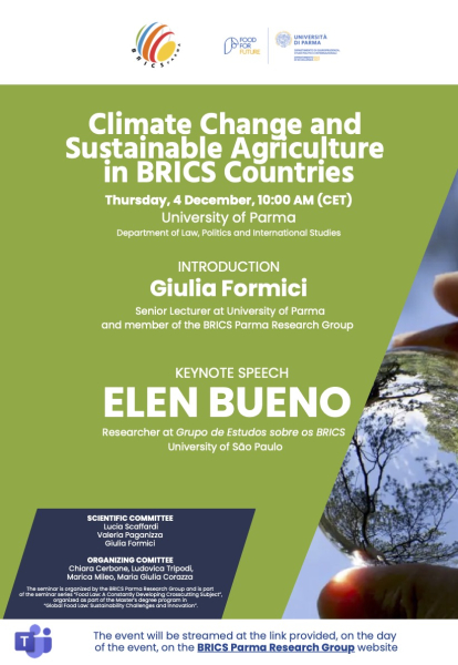 WEBINAR “Climate Change and Sustainable Agriculture in BRICS Countries” con la partecipazione della Dottoressa Elen Bueno - LINK ALLA RIUNIONE TEAMS